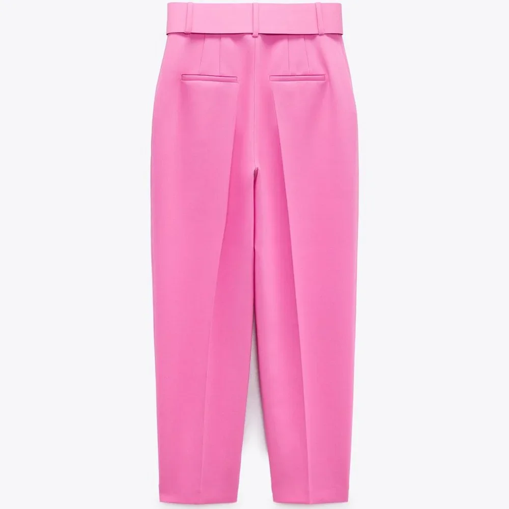 ZARA PANTS WITH FABRIC-COVERED BELT - Picture 4 of 5